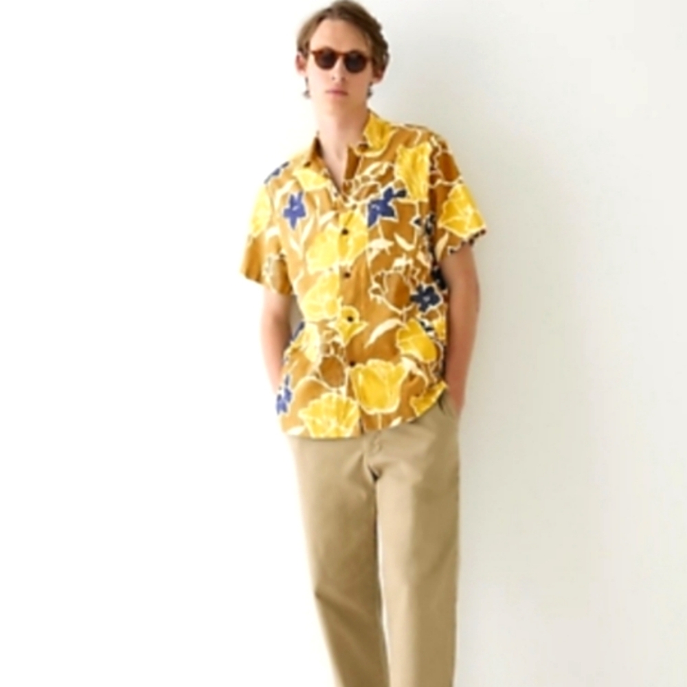 J. Crew Yellow and Blue Floral Casual Shirt
